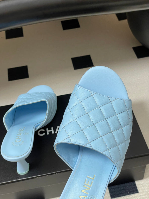 CC Quilted Heeled Sandal 8cm Blue Lambskin 834716