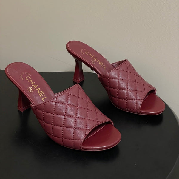 CC Quilted Heeled Sandal 8cm Burgundy Lambskin 834715