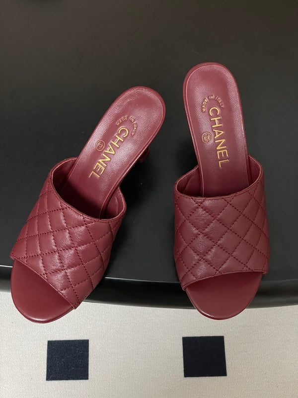 CC Quilted Heeled Sandal 8cm Burgundy Lambskin 834715
