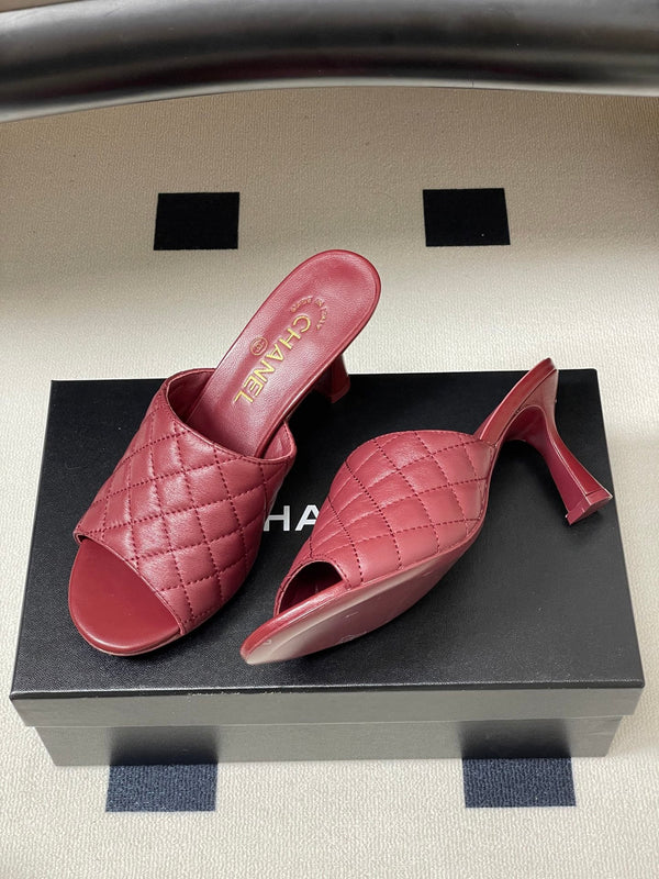 CC Quilted Heeled Sandal 8cm Burgundy Lambskin 834715