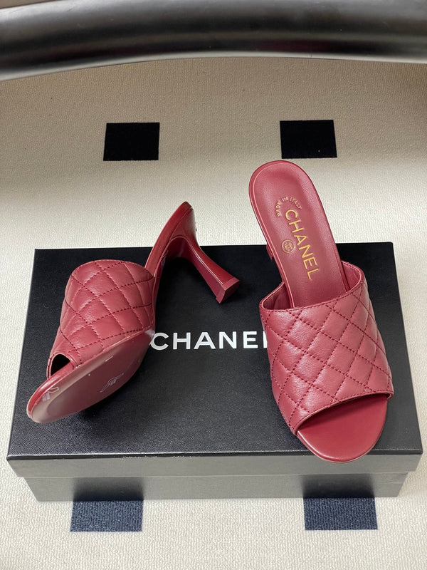 CC Quilted Heeled Sandal 8cm Burgundy Lambskin 834715