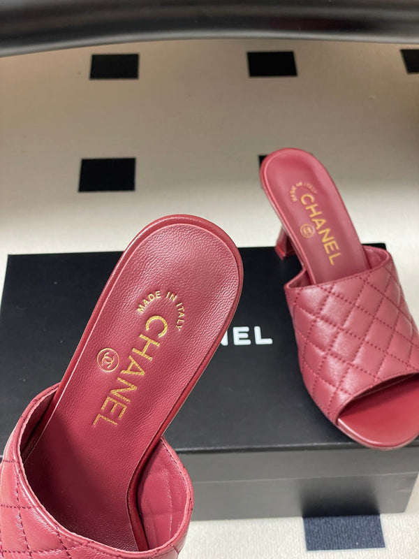 CC Quilted Heeled Sandal 8cm Burgundy Lambskin 834715