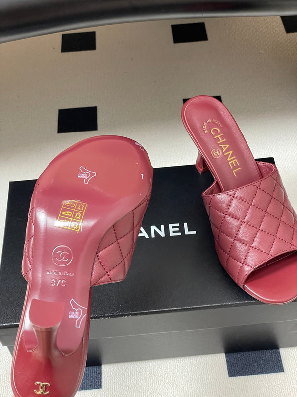 CC Quilted Heeled Sandal 8cm Burgundy Lambskin 834715