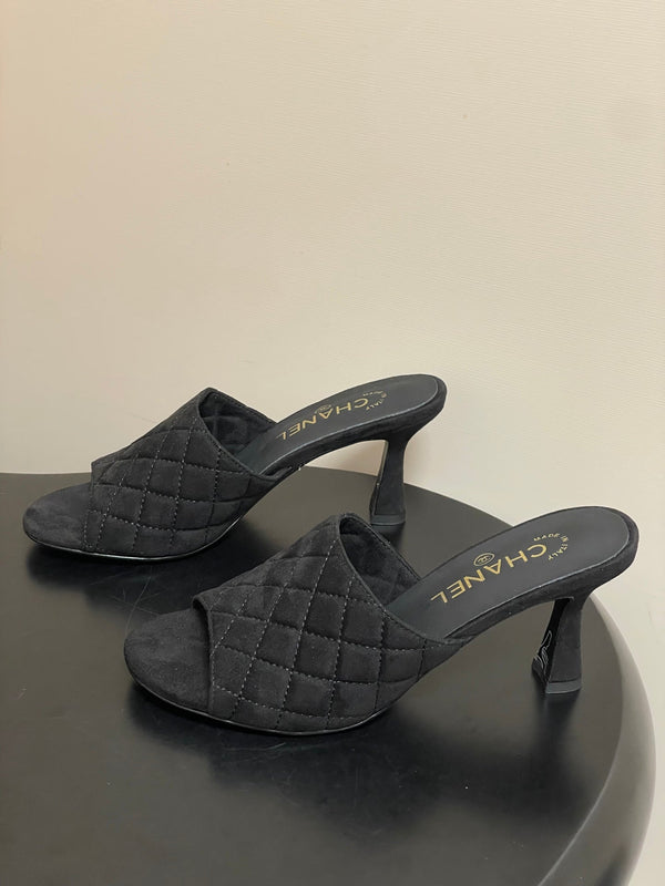 CC Quilted Heeled Sandal 8cm Black Suede 834714
