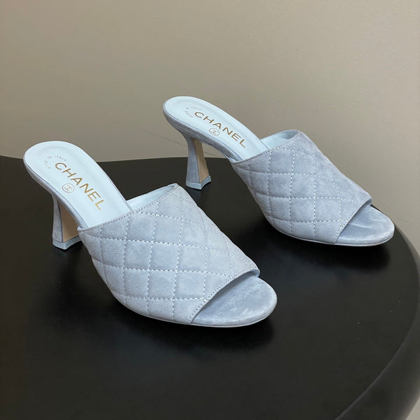 CC Quilted Heeled Sandal 8cm Blue Suede 834699