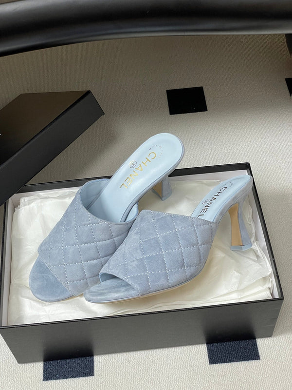 CC Quilted Heeled Sandal 8cm Blue Suede 834699
