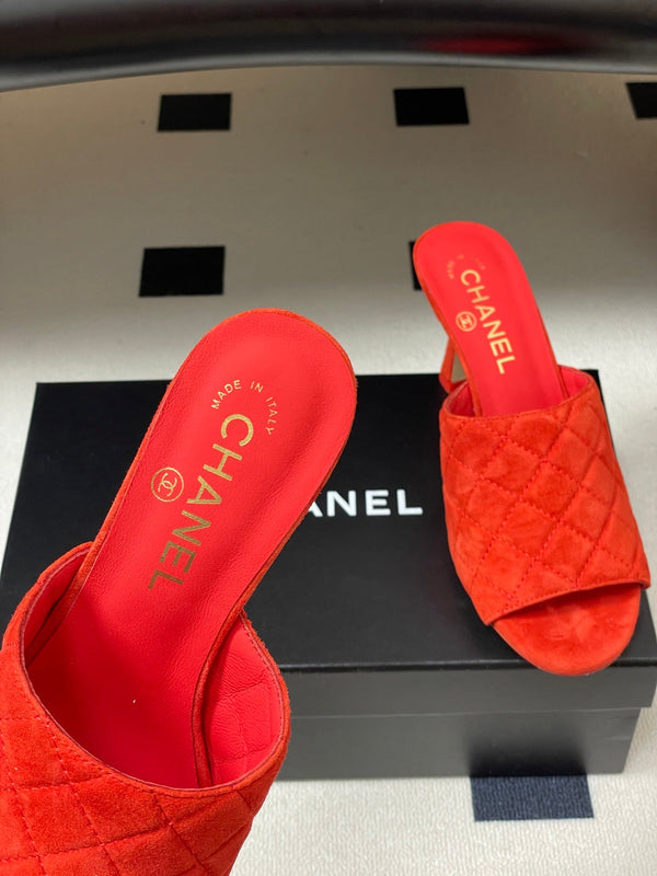 CC Quilted Heeled Sandal 8cm Red Suede 834698