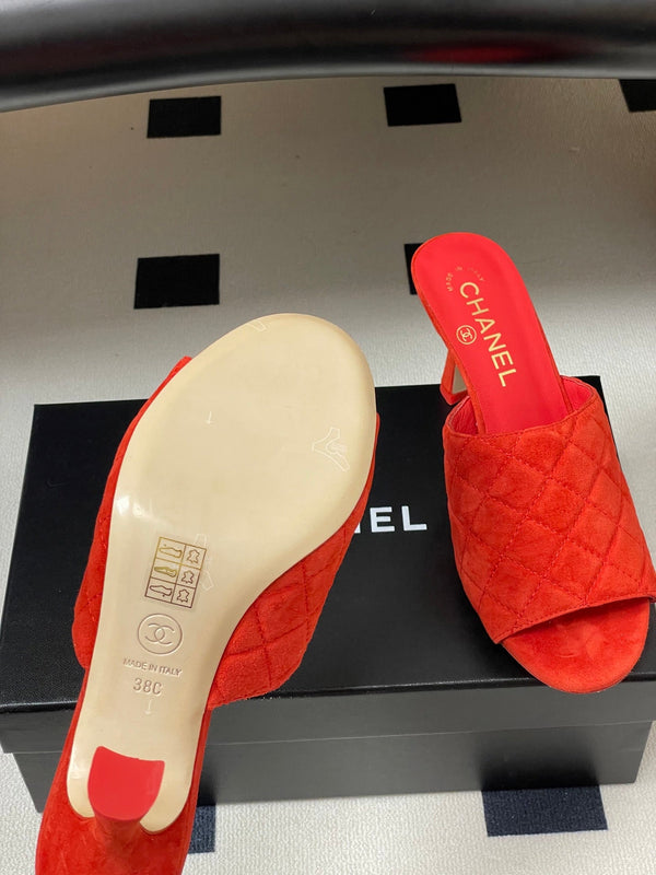 CC Quilted Heeled Sandal 8cm Red Suede 834698