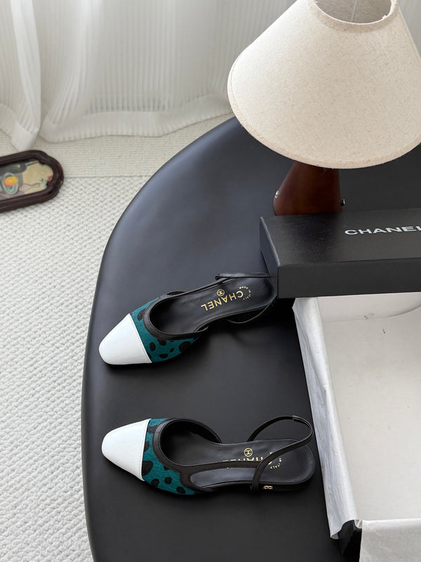CC Slingback Flats Green Black Spotted Calfskin 840030
