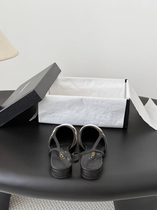 CC Slingback Flats Begie Black Spotted Calfskin 840029