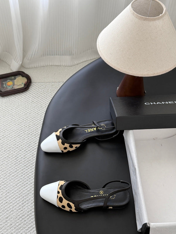 CC Slingback Flats Begie Black Spotted Calfskin 840029