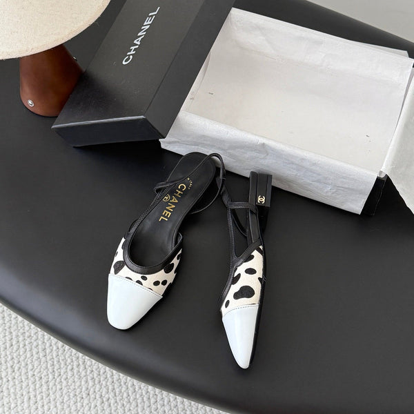 CC Slingback Flats Cream Black Spotted Calfskin 840028