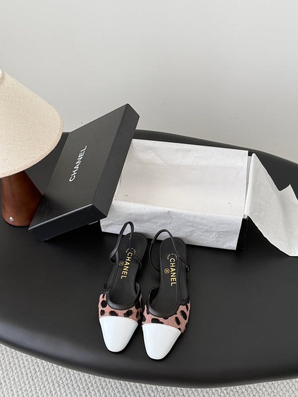 CC Slingback Flats Brown Black Spotted Calfskin 840027