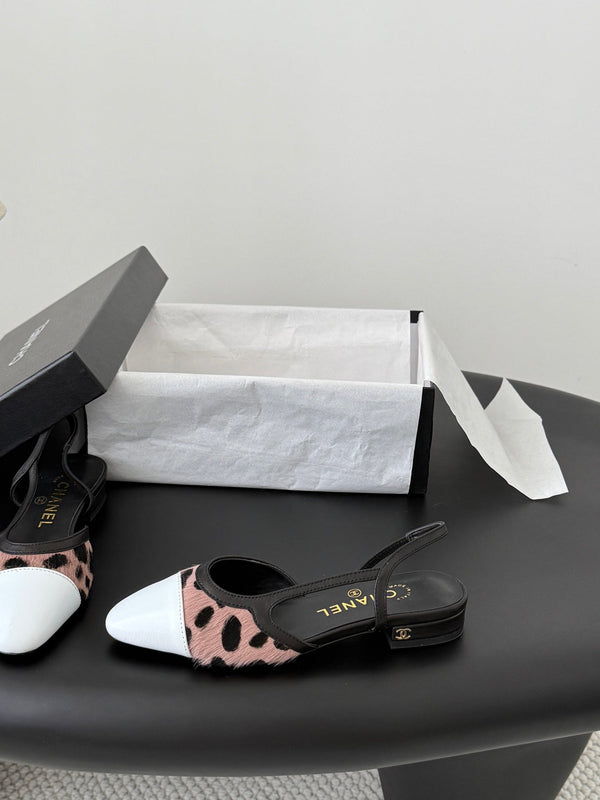 CC Slingback Flats Brown Black Spotted Calfskin 840027
