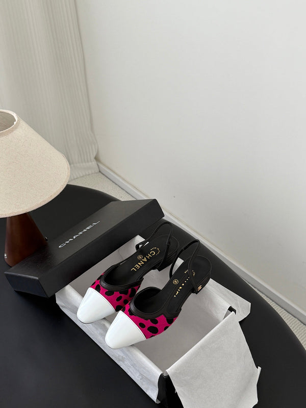 CC Slingback Flats Pink Black Spotted Calfskin 840026