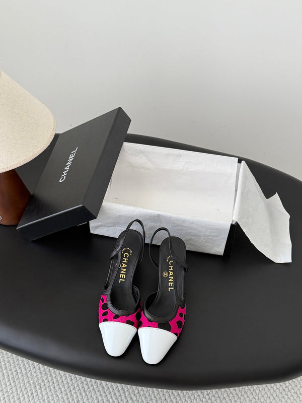 CC Slingback Pums Pink Black Spotted Calfskin 840024