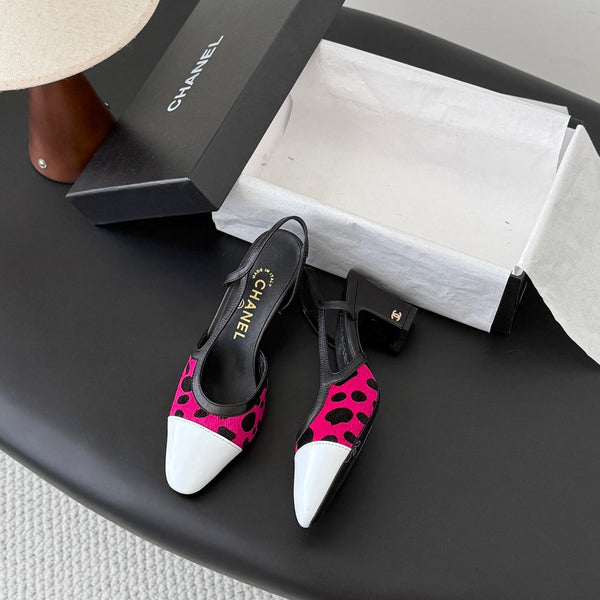 CC Slingback Pums Pink Black Spotted Calfskin 840024