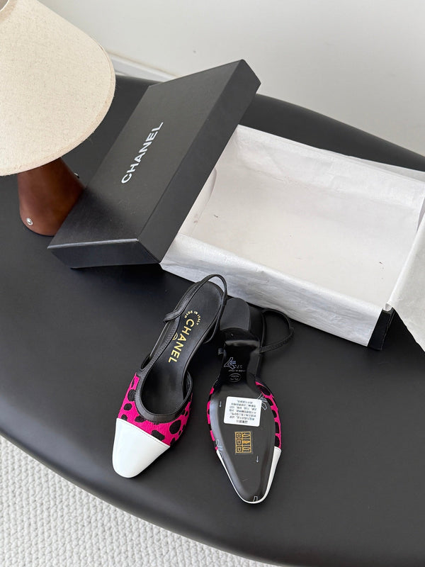 CC Slingback Pums Pink Black Spotted Calfskin 840024
