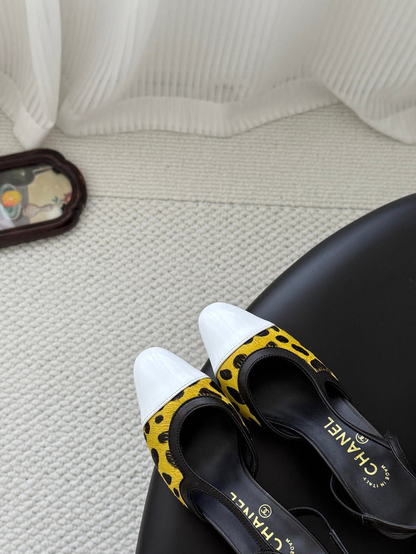 CC Slingback Pums Yellow Black Spotted Calfskin 840023