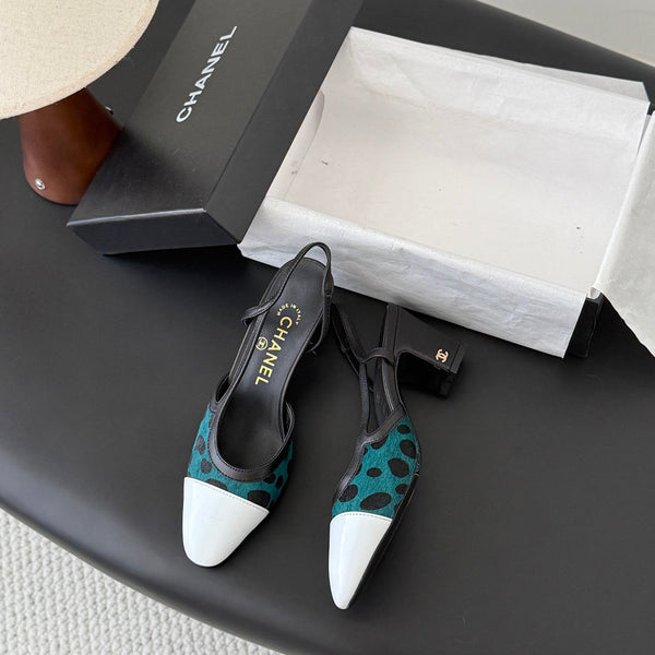 CC Slingback Pums Green Black Spotted Calfskin 840021