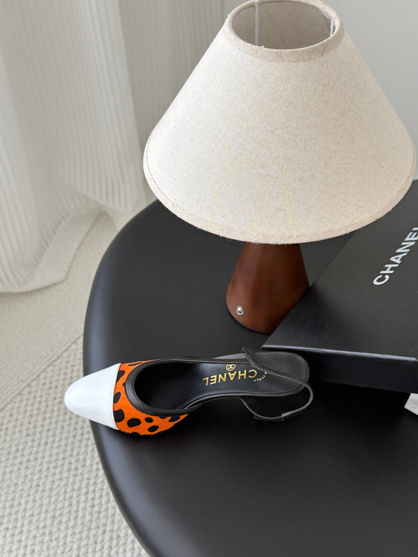 CC Slingback Pums Orange Black Spotted Calfskin 840020