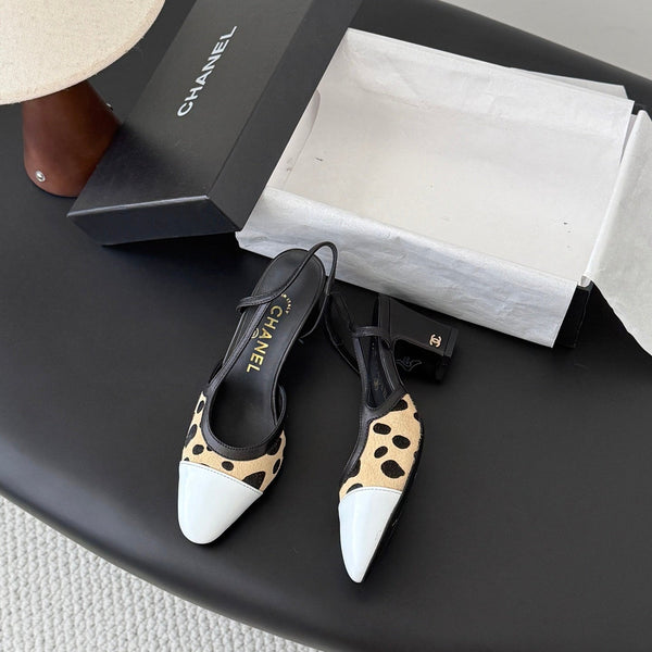 CC Slingback Pums Begie Black Spotted Calfskin 8400219