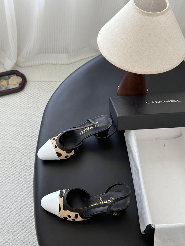 CC Slingback Pums Begie Black Spotted Calfskin 8400219