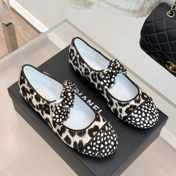 CC Mary Jane Flats Polka Dot Leopard Print Calfskin Pony Hair 841987