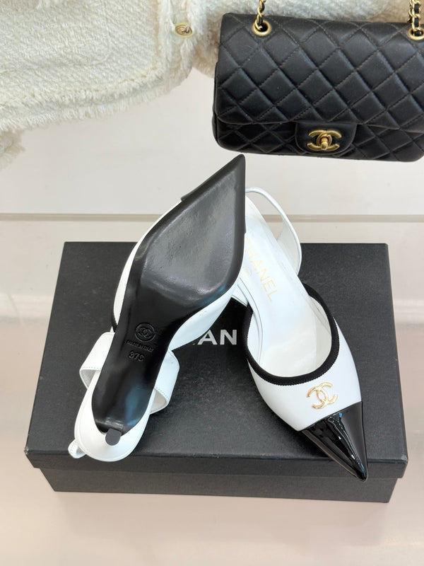 CC Slingback Pumps Gold Logo Patent Calfskin 841965