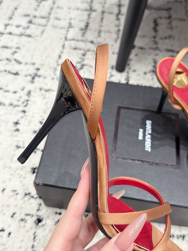 YSL Kirat Cross-Strap Stiletto Sandals 9.5cm Red Hot Pink Cowhide Leather 847153