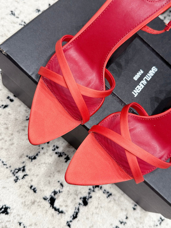 YSL Kirat Cross-Strap Stiletto Sandals 9.5cm Red Cowhide Leather 847152