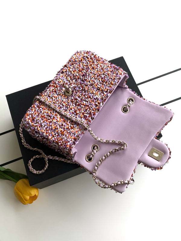 CC Flap Bag 21cm Rose Pink Sequin Gold Hardware 157763