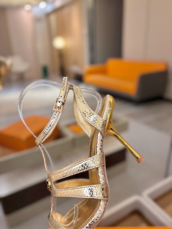 LV Isola Sandals 9.5cm Gold Metallic Calfskin Leather 844399