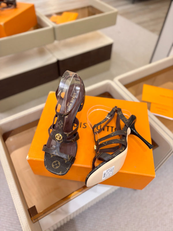 LV Isola Sandals 9.5cm Brown Monogram Calfskin Leather 844396