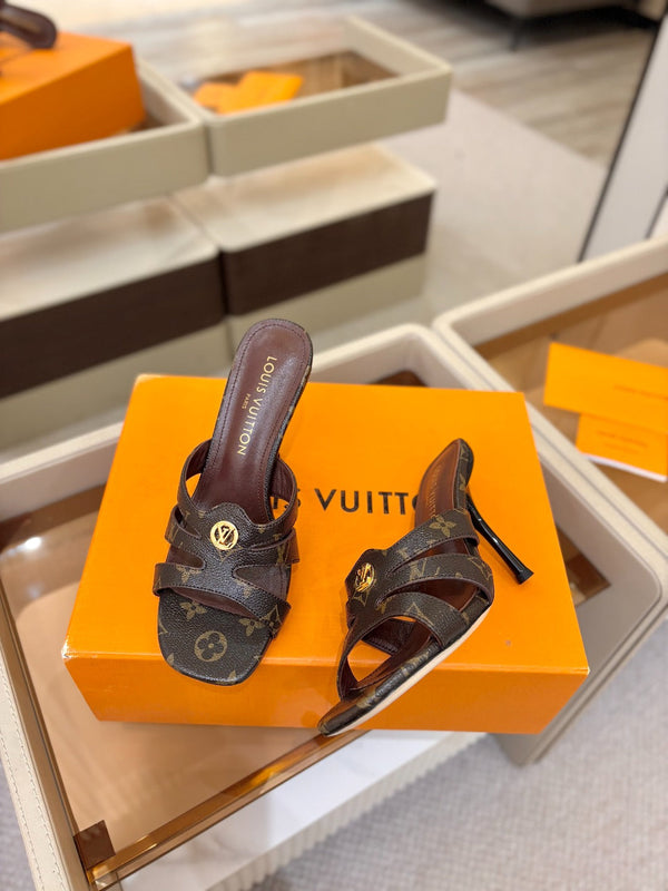 LV Isola Mule 9.5cm Brown Monogram Calfskin Leather 844389