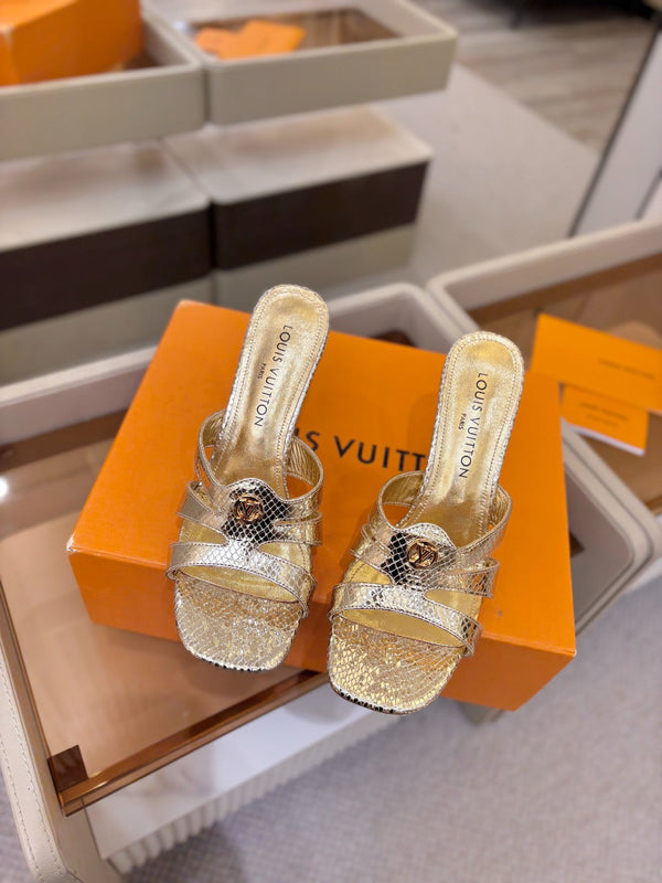 LV Isola Mule 9.5cm Gold Metallic Calfskin Leather 844385