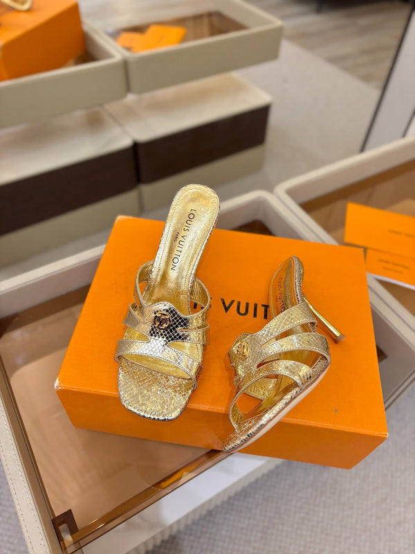 LV Isola Mule 9.5cm Gold Metallic Calfskin Leather 844385