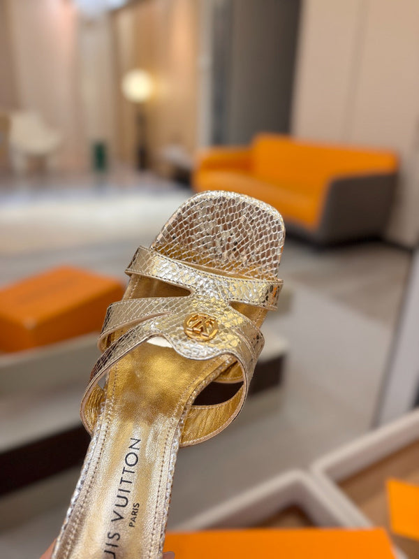 LV Isola Mule 9.5cm Gold Metallic Calfskin Leather 844385