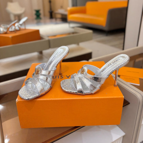 LV Isola Mule 9.5cm Silver Metallic Calfskin Leather 844384