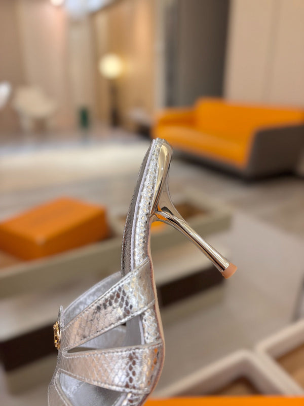 LV Isola Mule 9.5cm Silver Metallic Calfskin Leather 844384