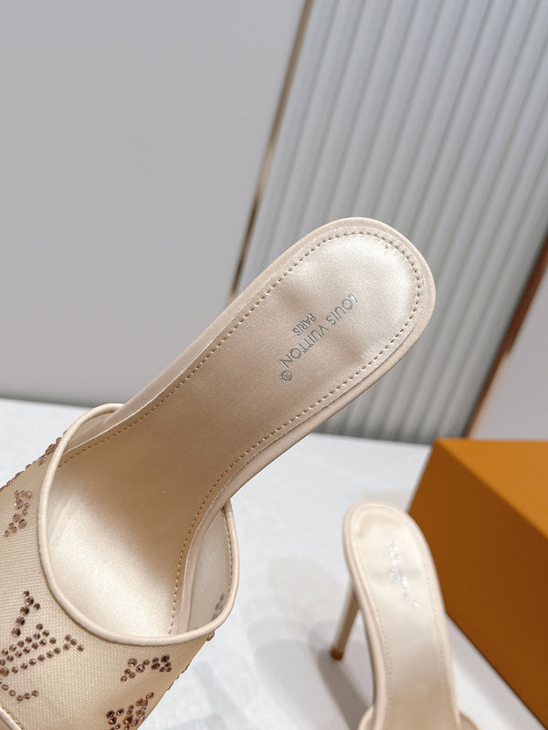 LV Gala Mules 9.5cm Begie Rhinestone Mesh 844228