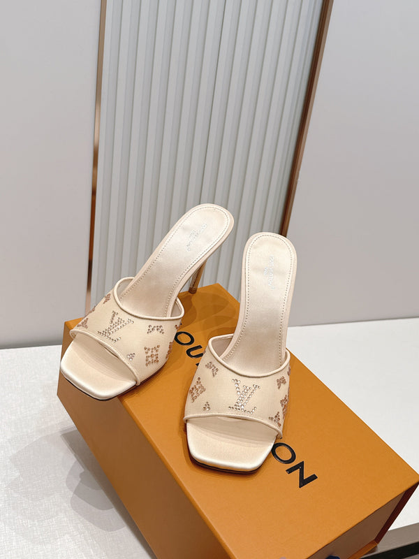 LV Gala Mules 9.5cm Begie Rhinestone Mesh 844228