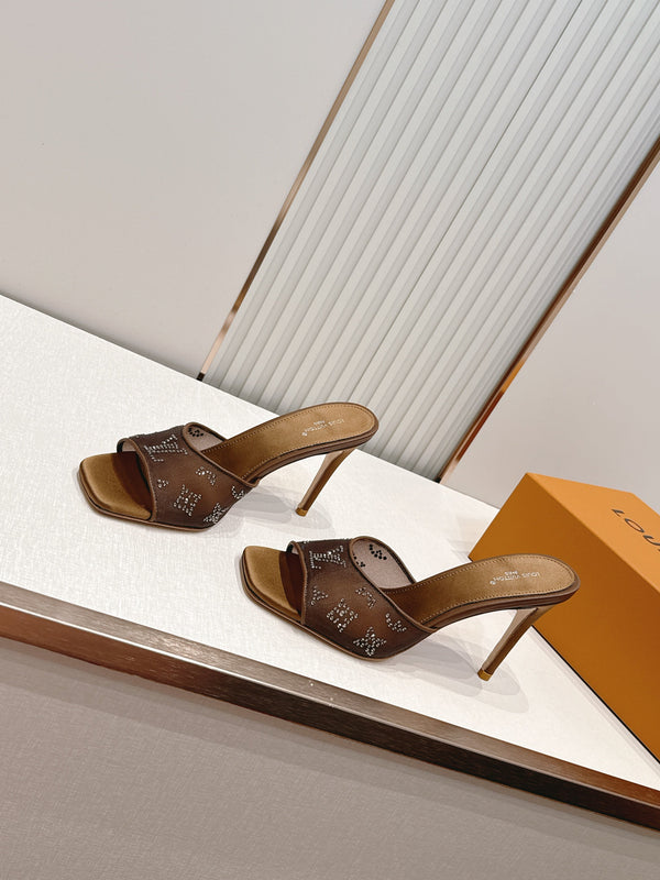 LV Gala Mules 9.5cm Brown Rhinestone Mesh 844227