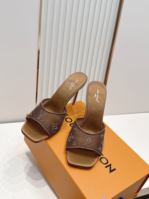 LV Gala Mules 9.5cm Brown Rhinestone Mesh 844227