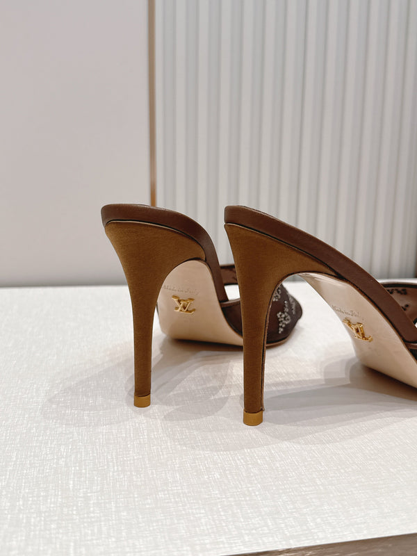 LV Gala Mules 9.5cm Brown Rhinestone Mesh 844227