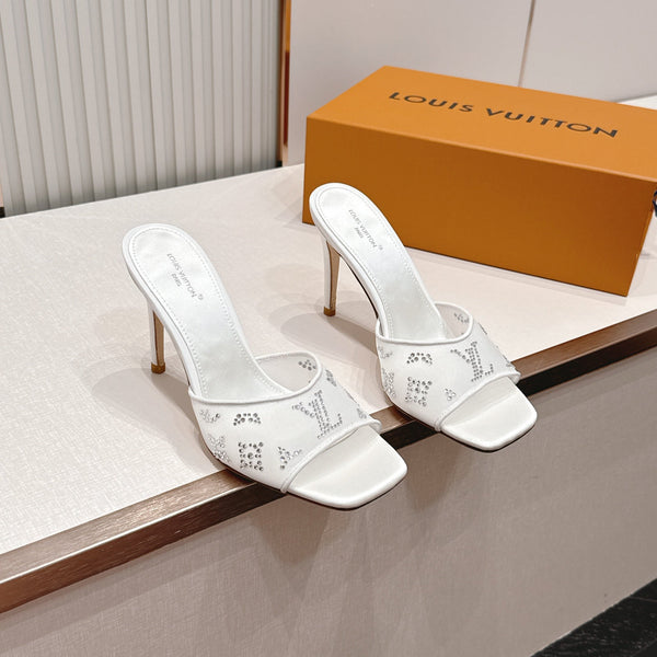 LV Gala Mules 9.5cm White Rhinestone Mesh 844226