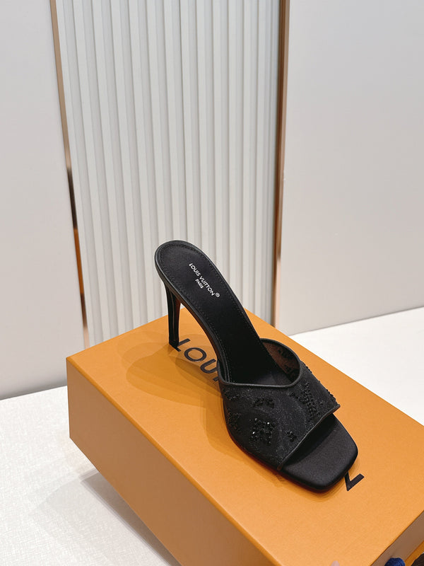 LV Gala Mules 9.5cm Black Rhinestone Mesh 844225