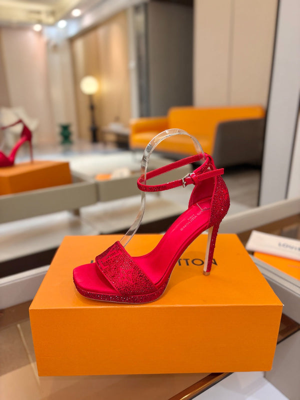LV Sandals 11cm Red Silk Rhinestone 844391