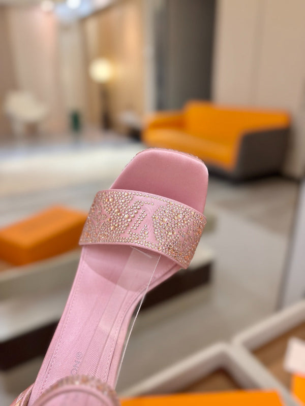 LV Sandals 11cm Pink Silk Rhinestone 844390