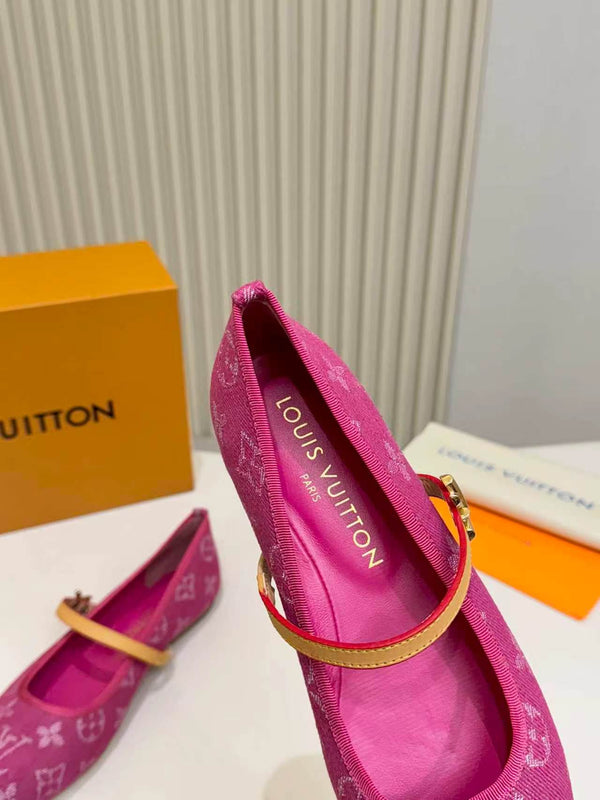 LV Monogram Kitten Ballet Flats Pink Canvas Leather 840354